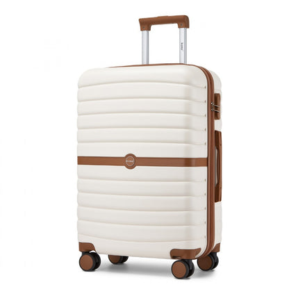 Kono ABS+PC Striped Design with Colour-Block Details 3-Piece Hardshell Luggage Set with Spinner Wheels (KSK2592) - Cream & Brown