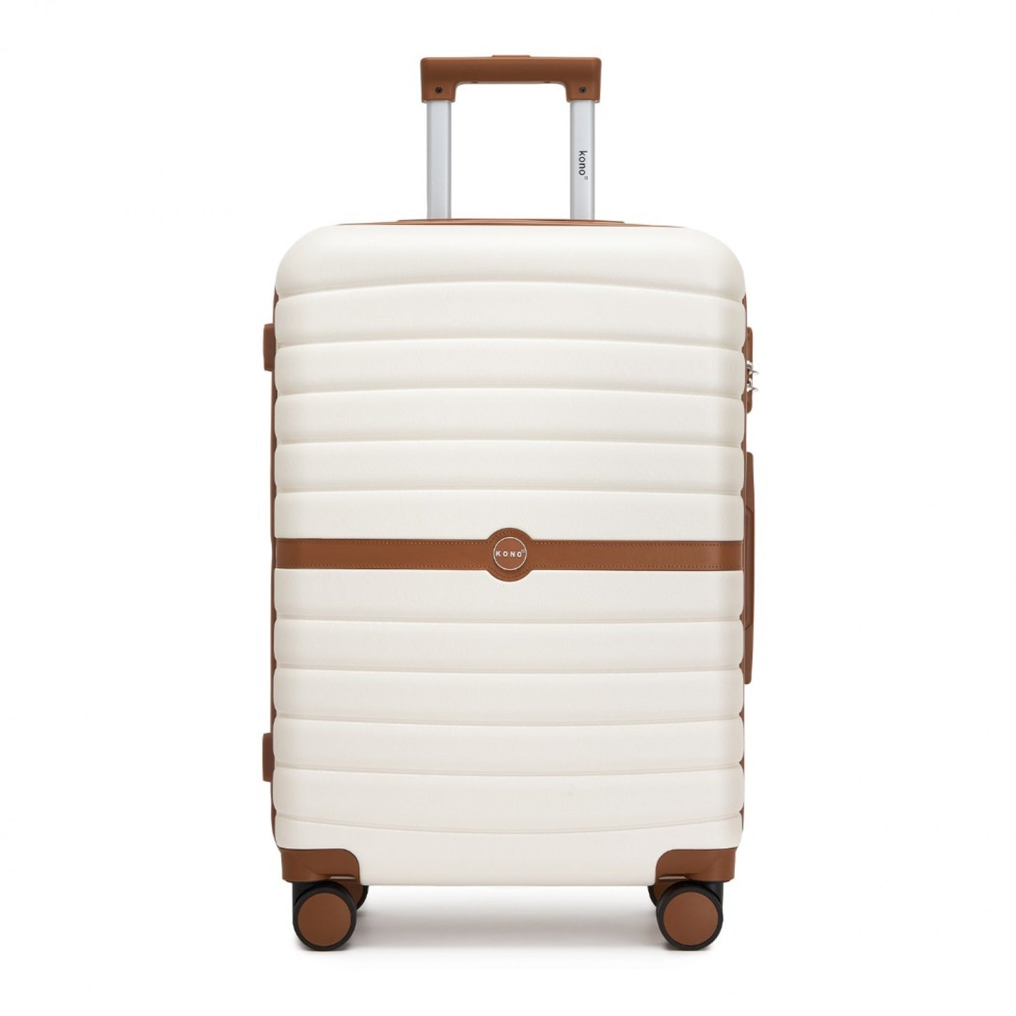 Kono ABS+PC Striped Design with Colour-Block Details Cabin Suitcase with Silent Spinner Wheels (KSK2592) - Cream & Brown