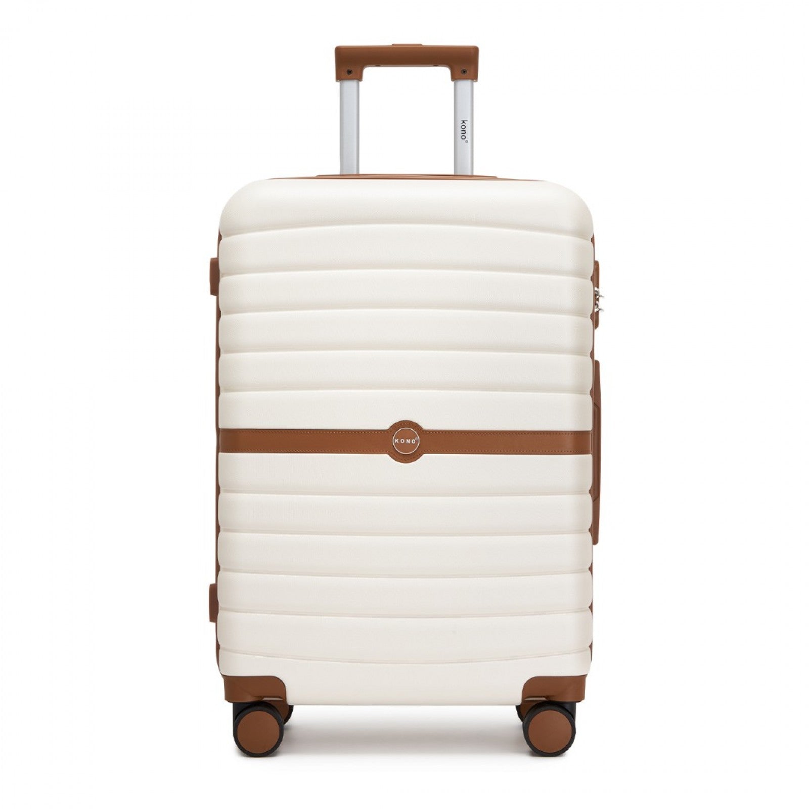 Kono ABS+PC Striped Design with Colour-Block Details Cabin Suitcase with Silent Spinner Wheels (KSK2592) - Cream & Brown