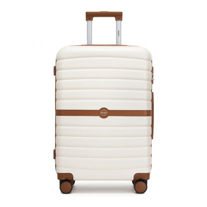 Kono ABS+PC Striped Design with Colour-Block Details Cabin Suitcase with Silent Spinner Wheels (KSK2592) - Cream & Brown
