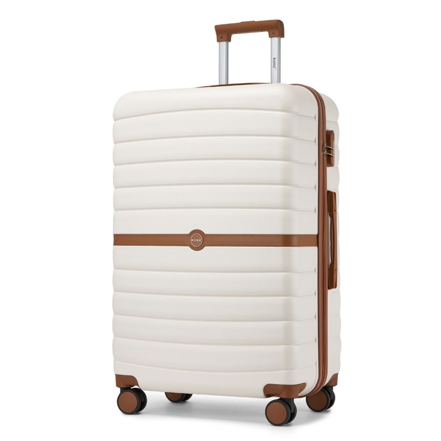 Kono ABS+PC Striped Design with Colour-Block Details Cabin Suitcase with Silent Spinner Wheels (KSK2592) - Cream & Brown