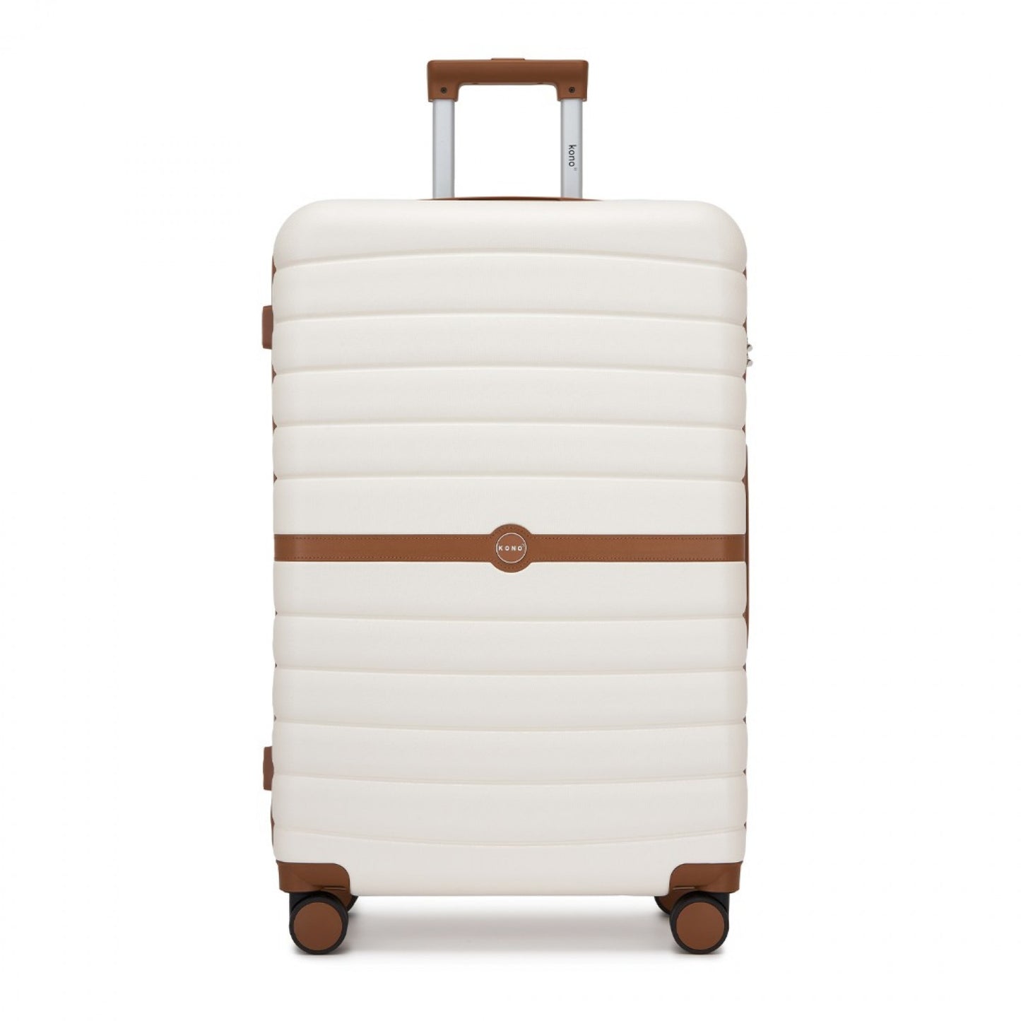 Kono ABS+PC Striped Design with Colour-Block Details Cabin Suitcase with Silent Spinner Wheels (KSK2592) - Cream & Brown