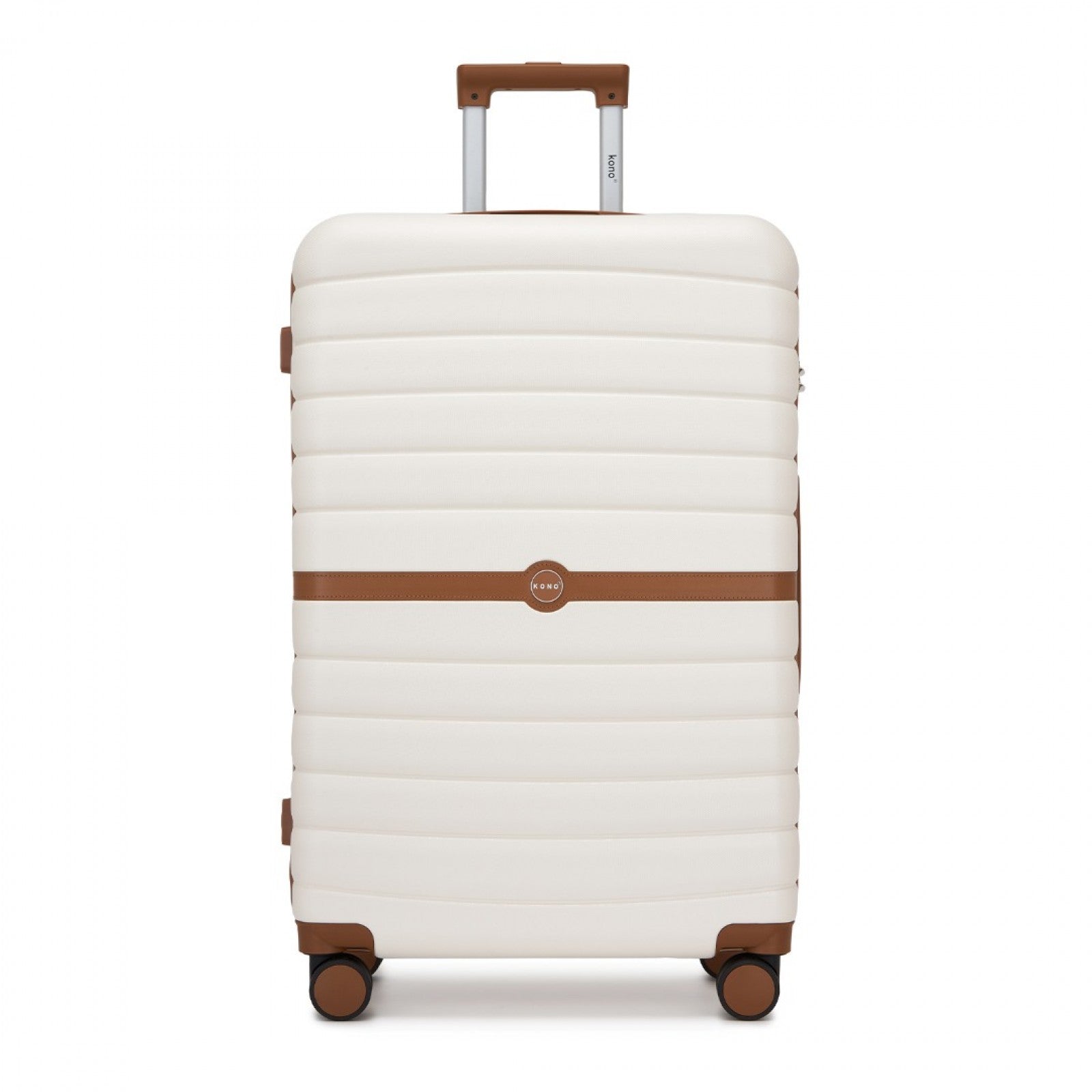 Kono ABS+PC Striped Design with Colour-Block Details Cabin Suitcase with Silent Spinner Wheels (KSK2592) - Cream & Brown