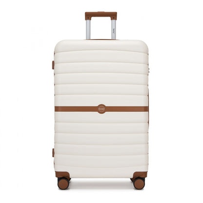 Kono ABS+PC Striped Design with Colour-Block Details Cabin Suitcase with Silent Spinner Wheels (KSK2592) - Cream & Brown