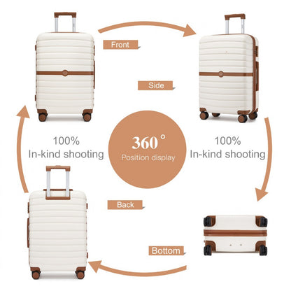 Kono ABS+PC Striped Design with Colour-Block Details 3-Piece Hardshell Luggage Set with Spinner Wheels (KSK2592) - Cream & Brown