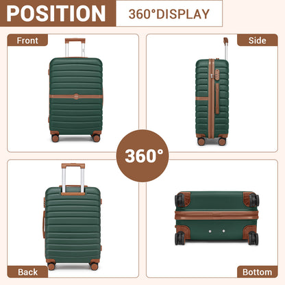 Kono ABS+PC Striped Design with Colour-Block Details Cabin Suitcase with Silent Spinner Wheels (KSK2592) - Dark Green & Brown