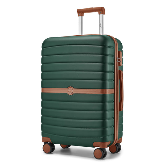 Kono ABS+PC Striped Design with Colour-Block Details Cabin Suitcase with Silent Spinner Wheels (KSK2592) - Dark Green & Brown