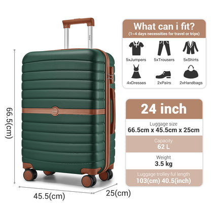 Kono ABS+PC Striped Design with Colour-Block Details Cabin Suitcase with Silent Spinner Wheels (KSK2592) - Dark Green & Brown