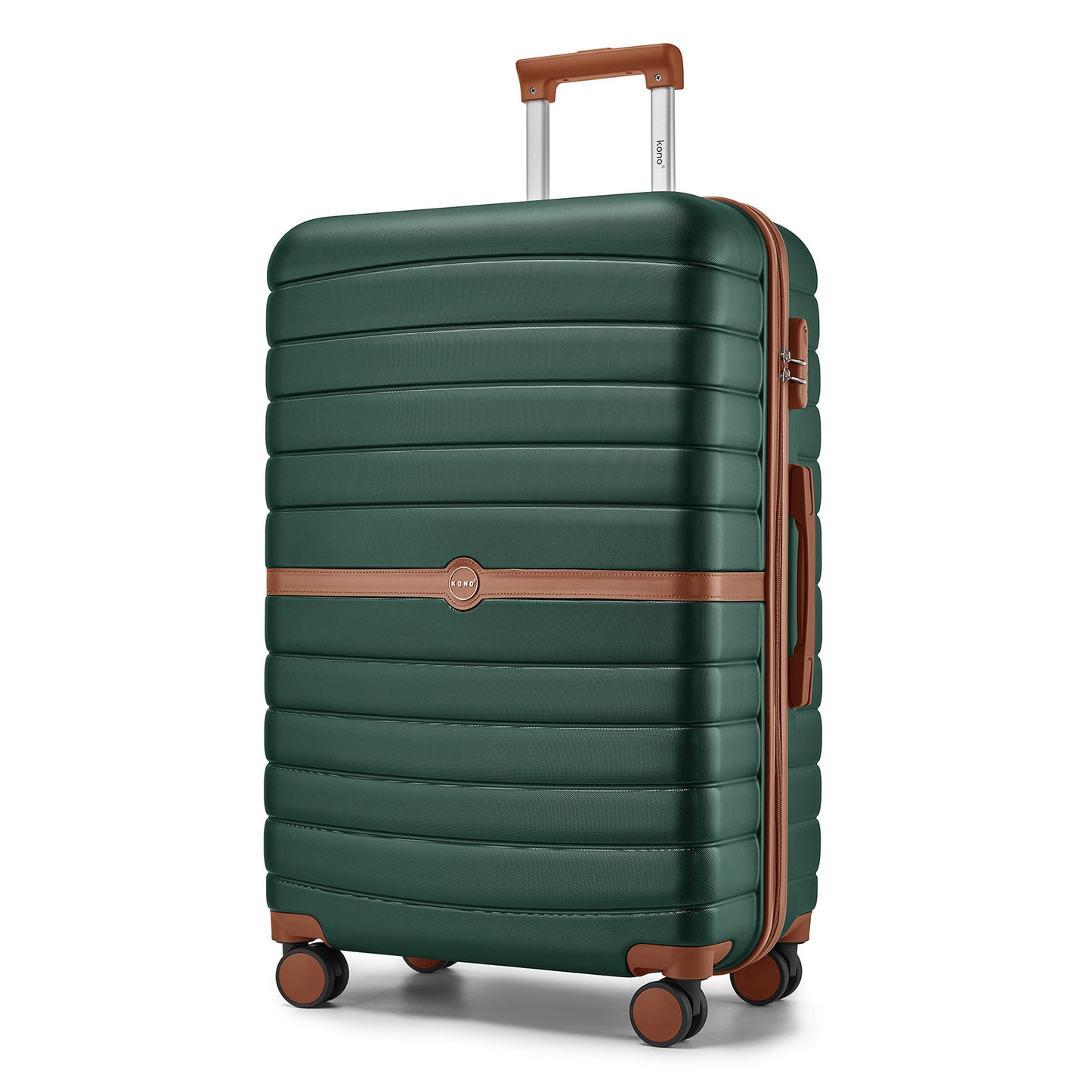 Kono ABS+PC Striped Design with Colour-Block Details Cabin Suitcase with Silent Spinner Wheels (KSK2592) - Dark Green & Brown