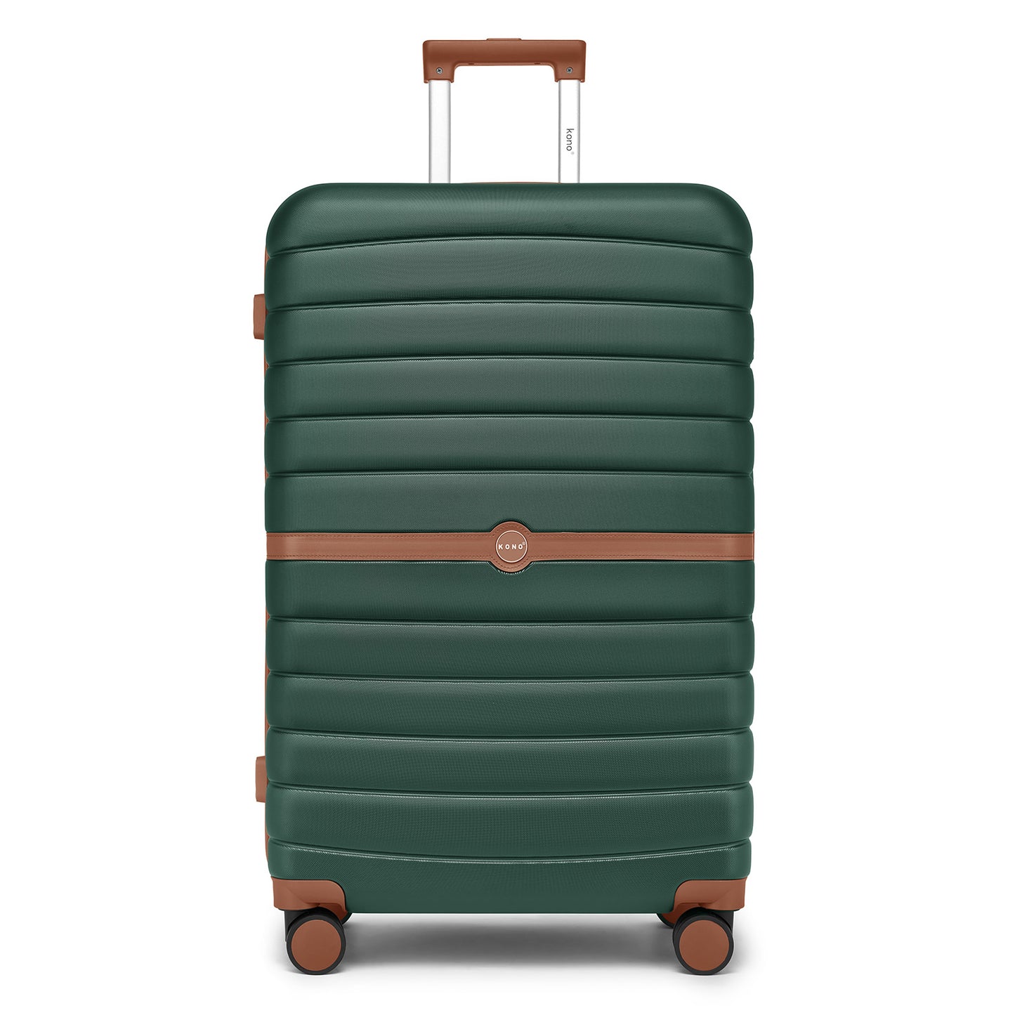 Kono ABS+PC Striped Design with Colour-Block Details Cabin Suitcase with Silent Spinner Wheels (KSK2592) - Dark Green & Brown
