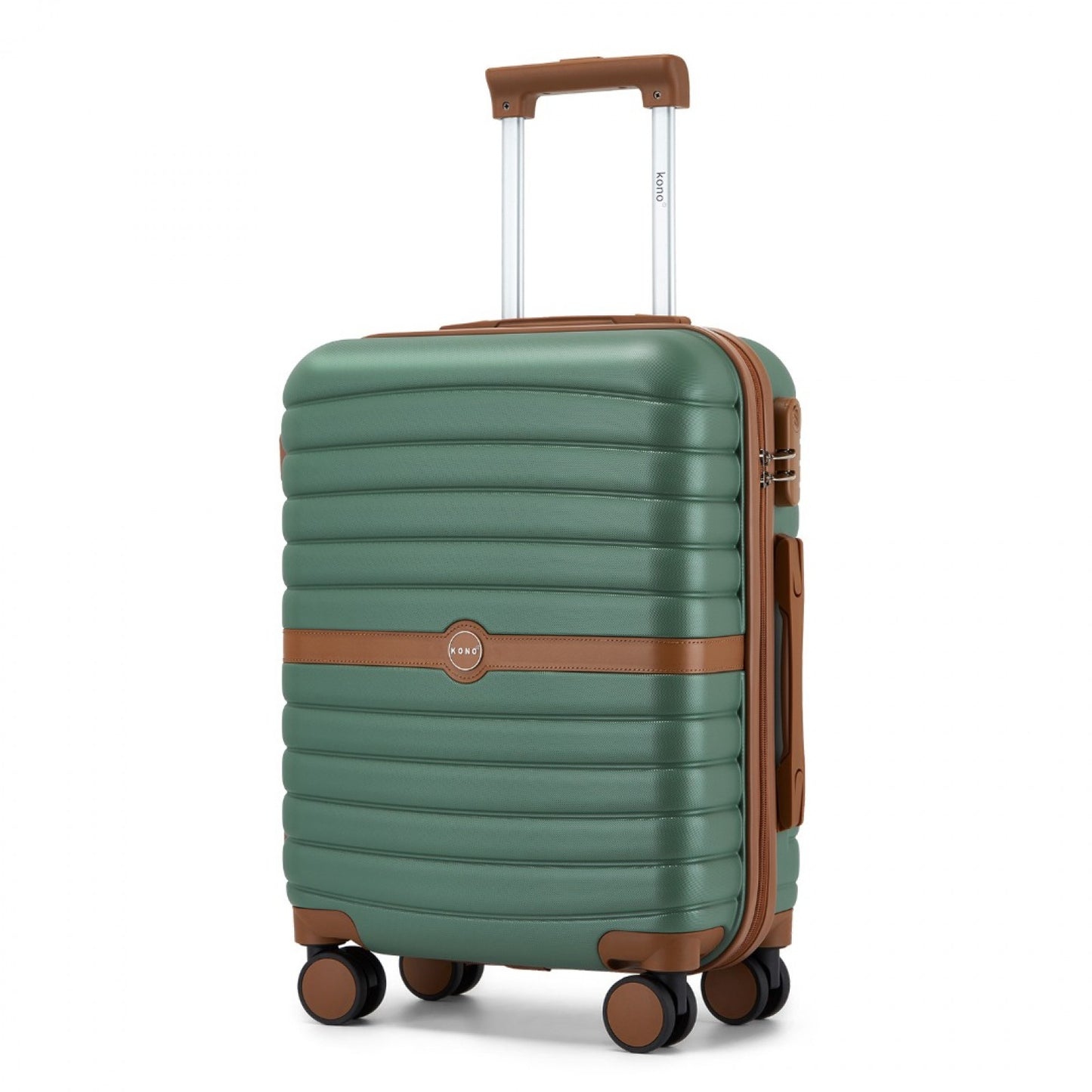 Kono ABS+PC Striped Design with Colour-Block Details Cabin Suitcase with Silent Spinner Wheels (KSK2592) - Green & Brown