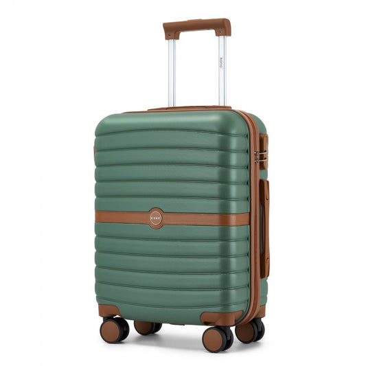 Kono ABS+PC Striped Design with Colour-Block Details Cabin Suitcase with Silent Spinner Wheels (KSK2592) - Green & Brown