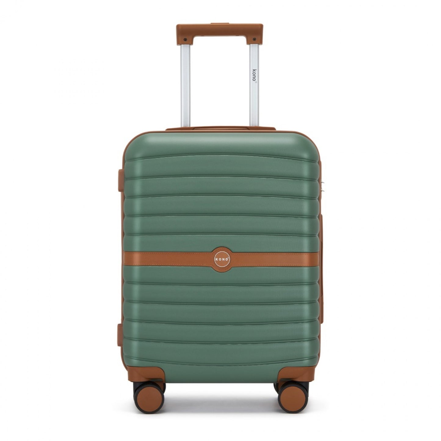 Kono ABS+PC Striped Design with Colour-Block Details Cabin Suitcase with Silent Spinner Wheels (KSK2592) - Green & Brown