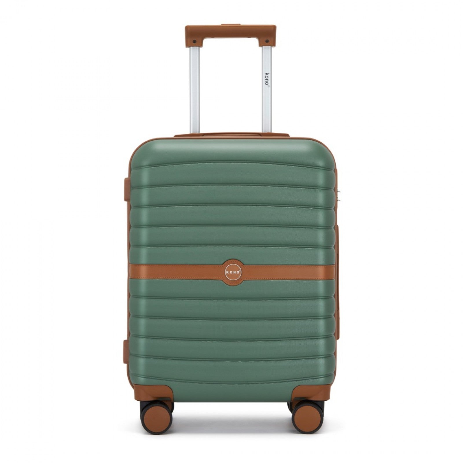 Kono ABS+PC Striped Design with Colour-Block Details Cabin Suitcase with Silent Spinner Wheels (KSK2592) - Green & Brown