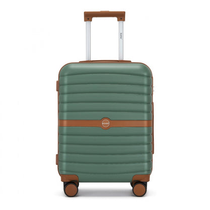Kono ABS+PC Striped Design with Colour-Block Details Cabin Suitcase with Silent Spinner Wheels (KSK2592) - Green & Brown