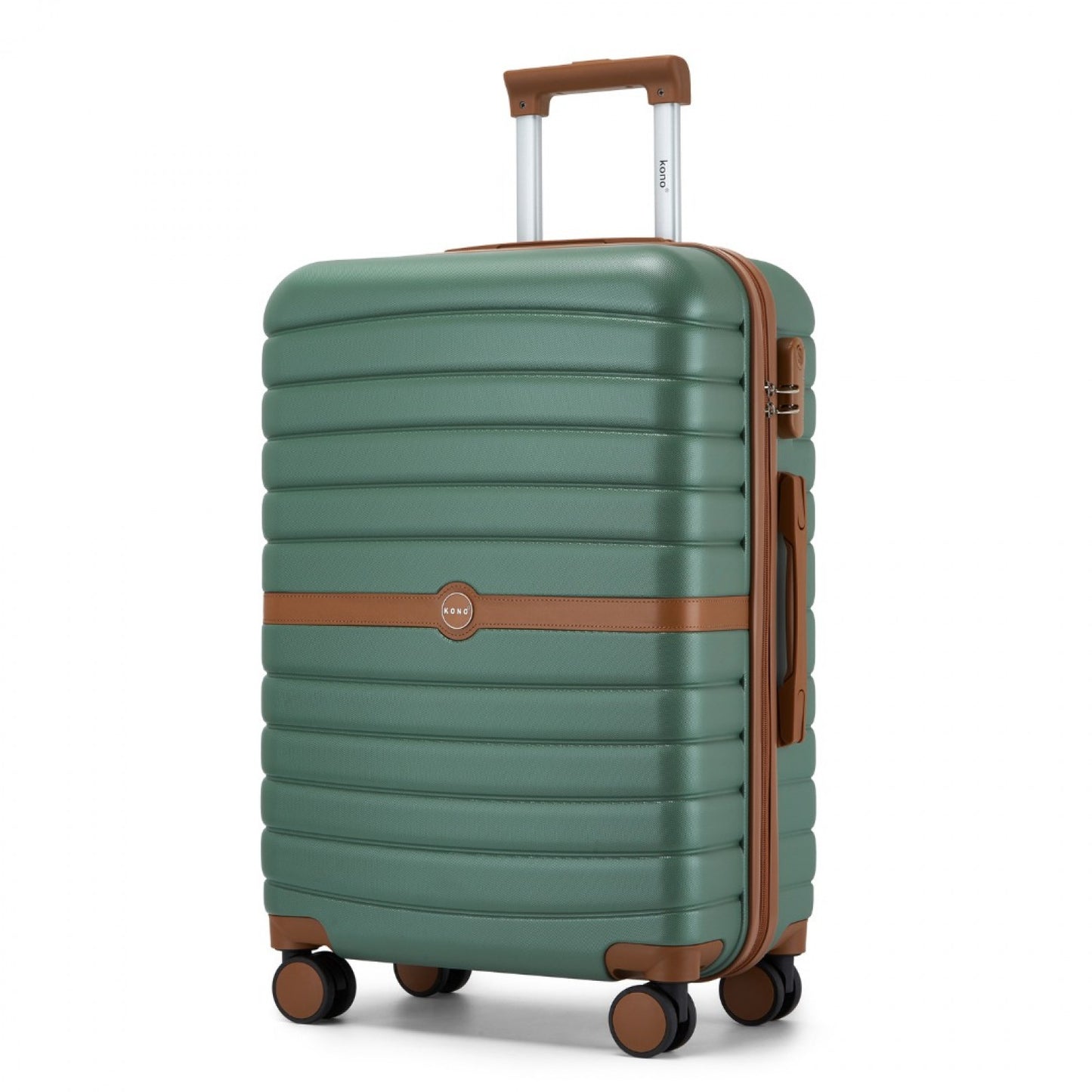 Kono ABS+PC Striped Design with Colour-Block Details Cabin Suitcase with Silent Spinner Wheels (KSK2592) - Green & Brown