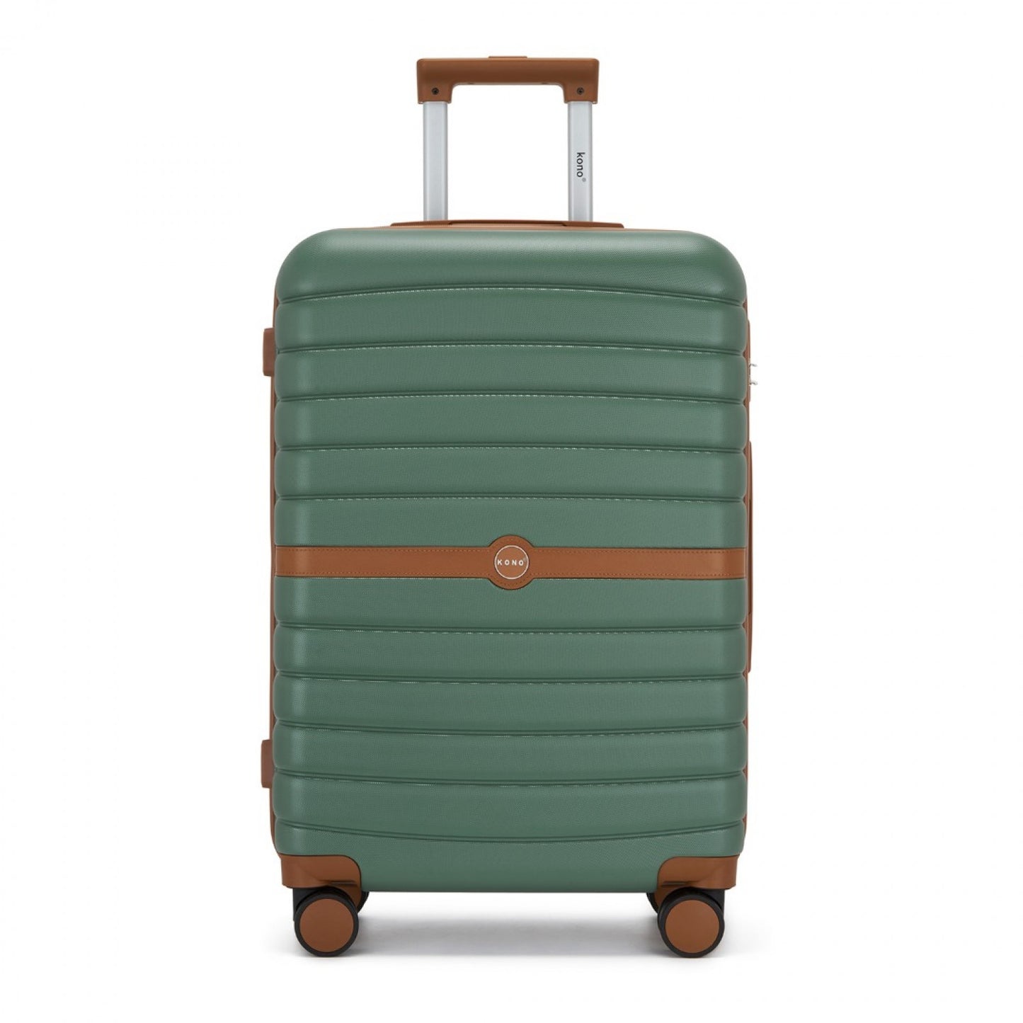 Kono ABS+PC Striped Design with Colour-Block Details Cabin Suitcase with Silent Spinner Wheels (KSK2592) - Green & Brown