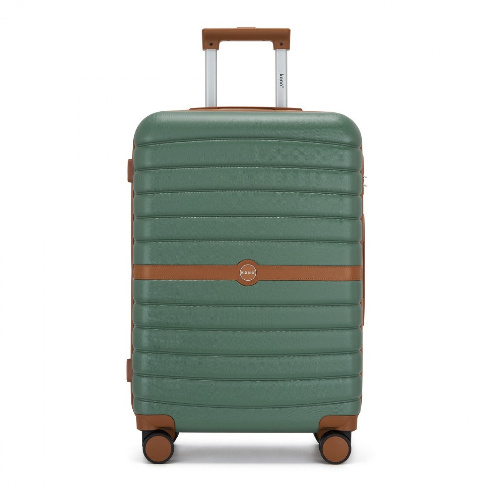 Kono ABS+PC Striped Design with Colour-Block Details Cabin Suitcase with Silent Spinner Wheels (KSK2592) - Green & Brown