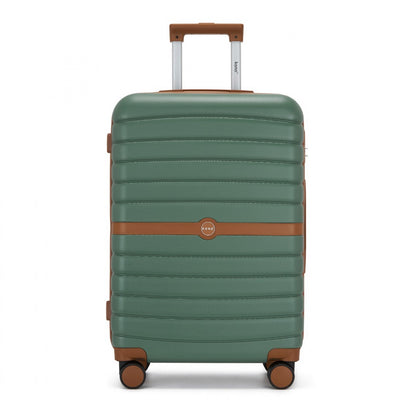 Kono ABS+PC Striped Design with Colour-Block Details Cabin Suitcase with Silent Spinner Wheels (KSK2592) - Green & Brown