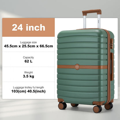 Kono ABS+PC Striped Design with Colour-Block Details Cabin Suitcase with Silent Spinner Wheels (KSK2592) - Green & Brown