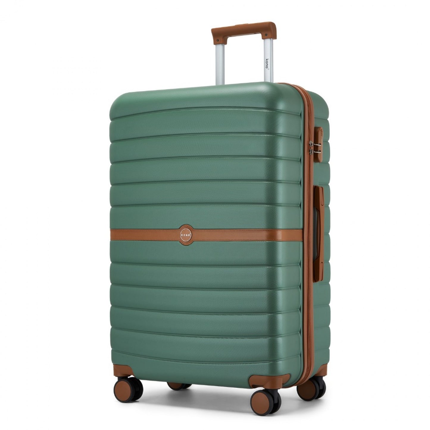 Kono ABS+PC Striped Design with Colour-Block Details Cabin Suitcase with Silent Spinner Wheels (KSK2592) - Green & Brown