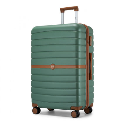 Kono ABS+PC Striped Design with Colour-Block Details Cabin Suitcase with Silent Spinner Wheels (KSK2592) - Green & Brown