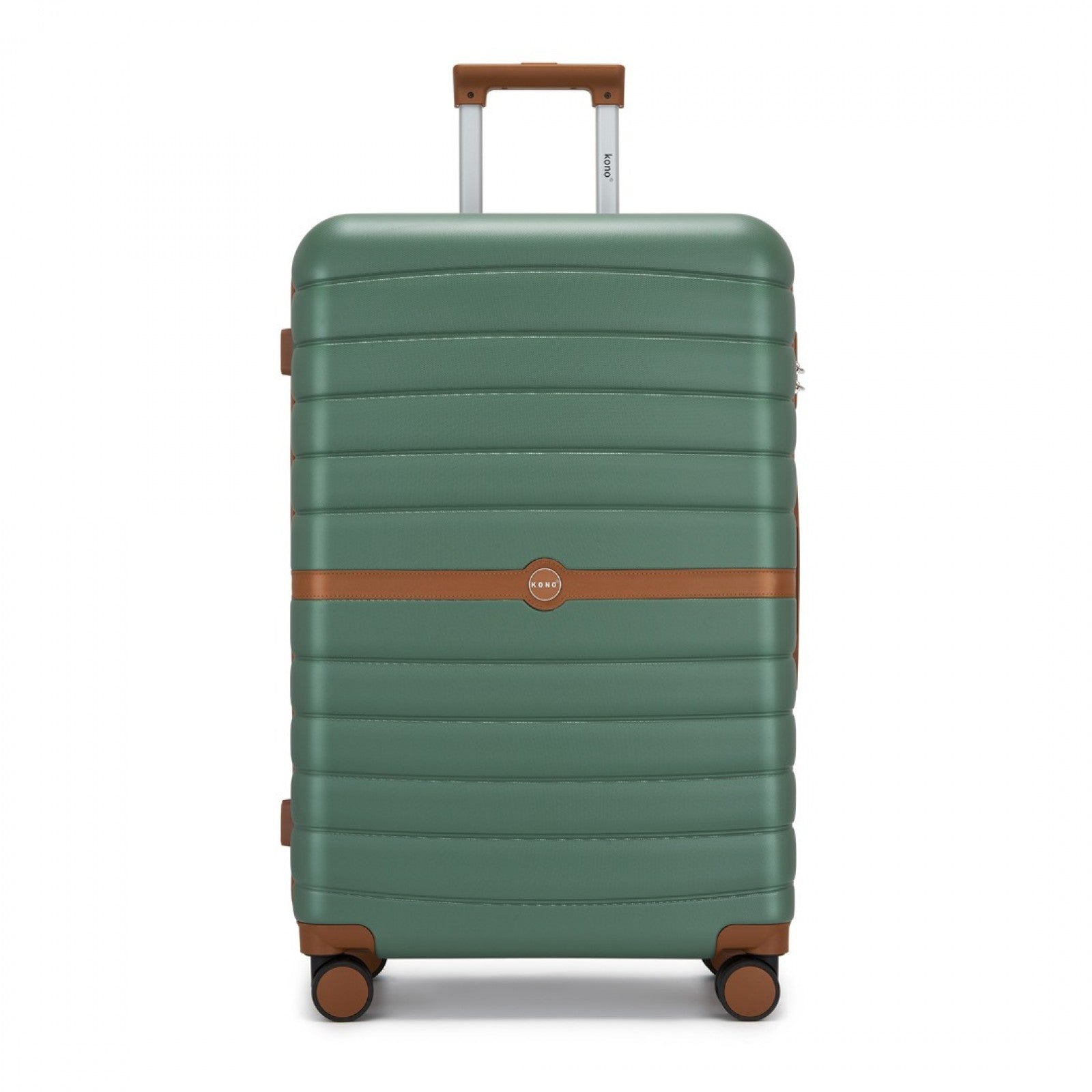 Kono ABS+PC Striped Design with Colour-Block Details Cabin Suitcase with Silent Spinner Wheels (KSK2592) - Green & Brown