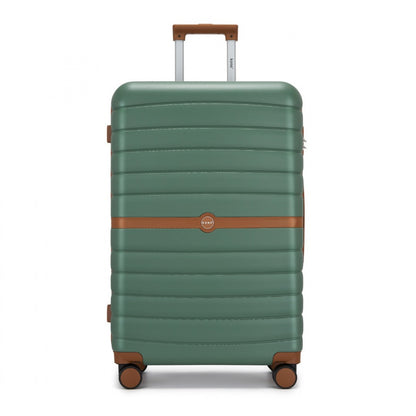 Kono ABS+PC Striped Design with Colour-Block Details Cabin Suitcase with Silent Spinner Wheels (KSK2592) - Green & Brown