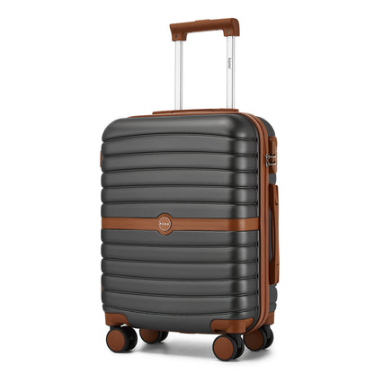Kono ABS+PC Striped Design with Colour-Block Details Cabin Suitcase with Silent Spinner Wheels (KSK2592) - Grey & Brown