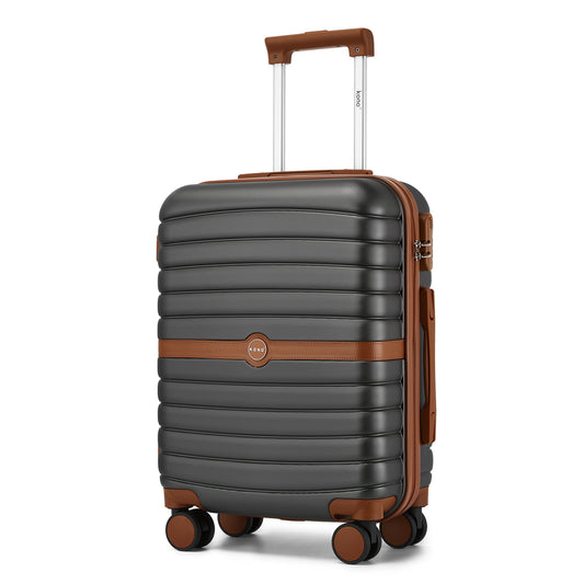 Kono ABS+PC Striped Design with Colour-Block Details Cabin Suitcase with Silent Spinner Wheels (KSK2592) - Grey & Brown