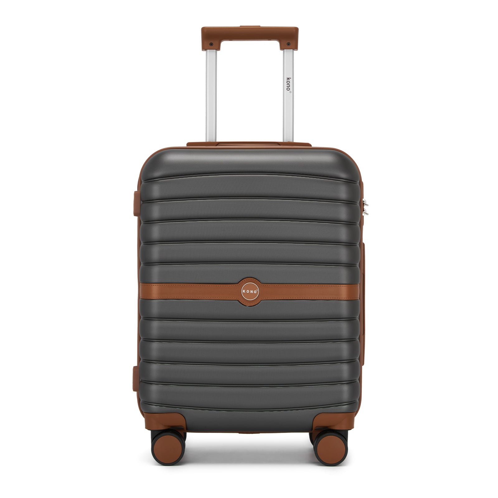 Kono ABS+PC Striped Design with Colour-Block Details Cabin Suitcase with Silent Spinner Wheels (KSK2592) - Grey & Brown
