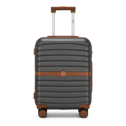 Kono ABS+PC Striped Design with Colour-Block Details Cabin Suitcase with Silent Spinner Wheels (KSK2592) - Grey & Brown