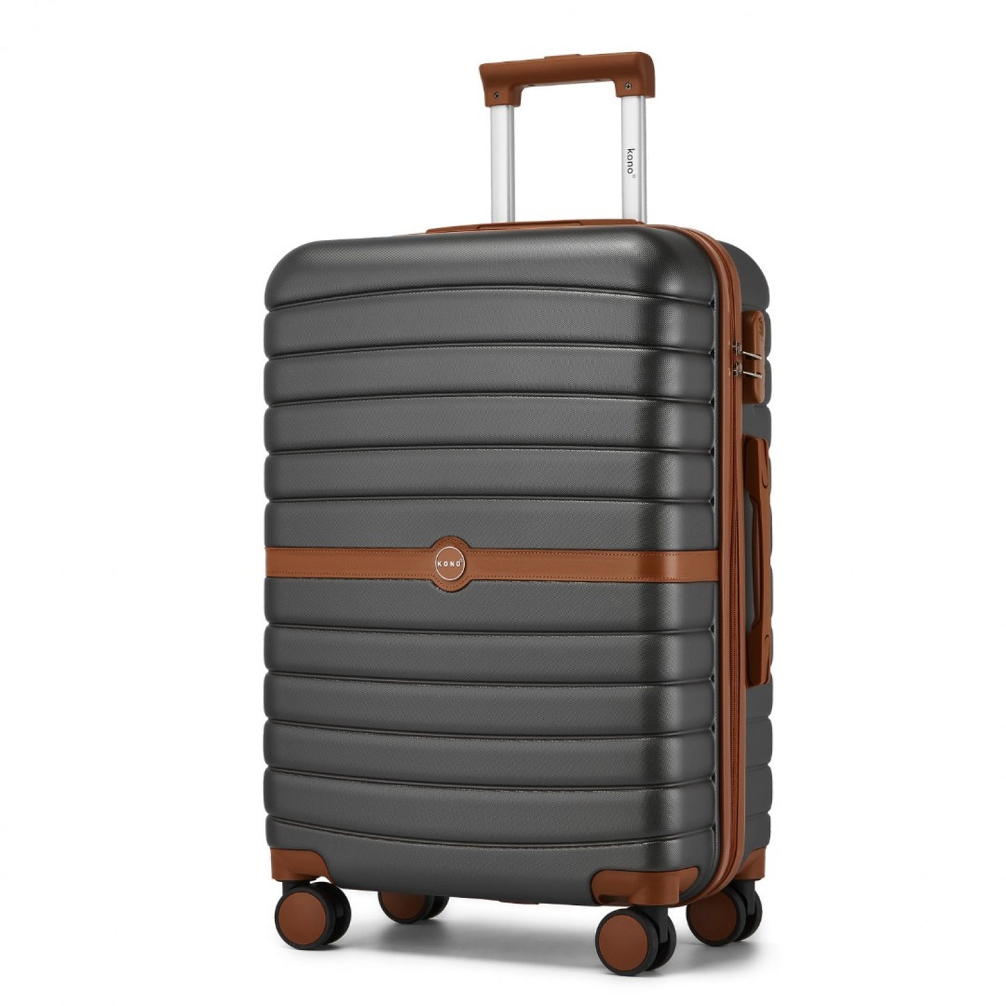 Kono ABS+PC Striped Design with Colour-Block Details Cabin Suitcase with Silent Spinner Wheels (KSK2592) - Grey & Brown
