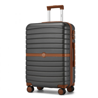 Kono ABS+PC Striped Design with Colour-Block Details Cabin Suitcase with Silent Spinner Wheels (KSK2592) - Grey & Brown