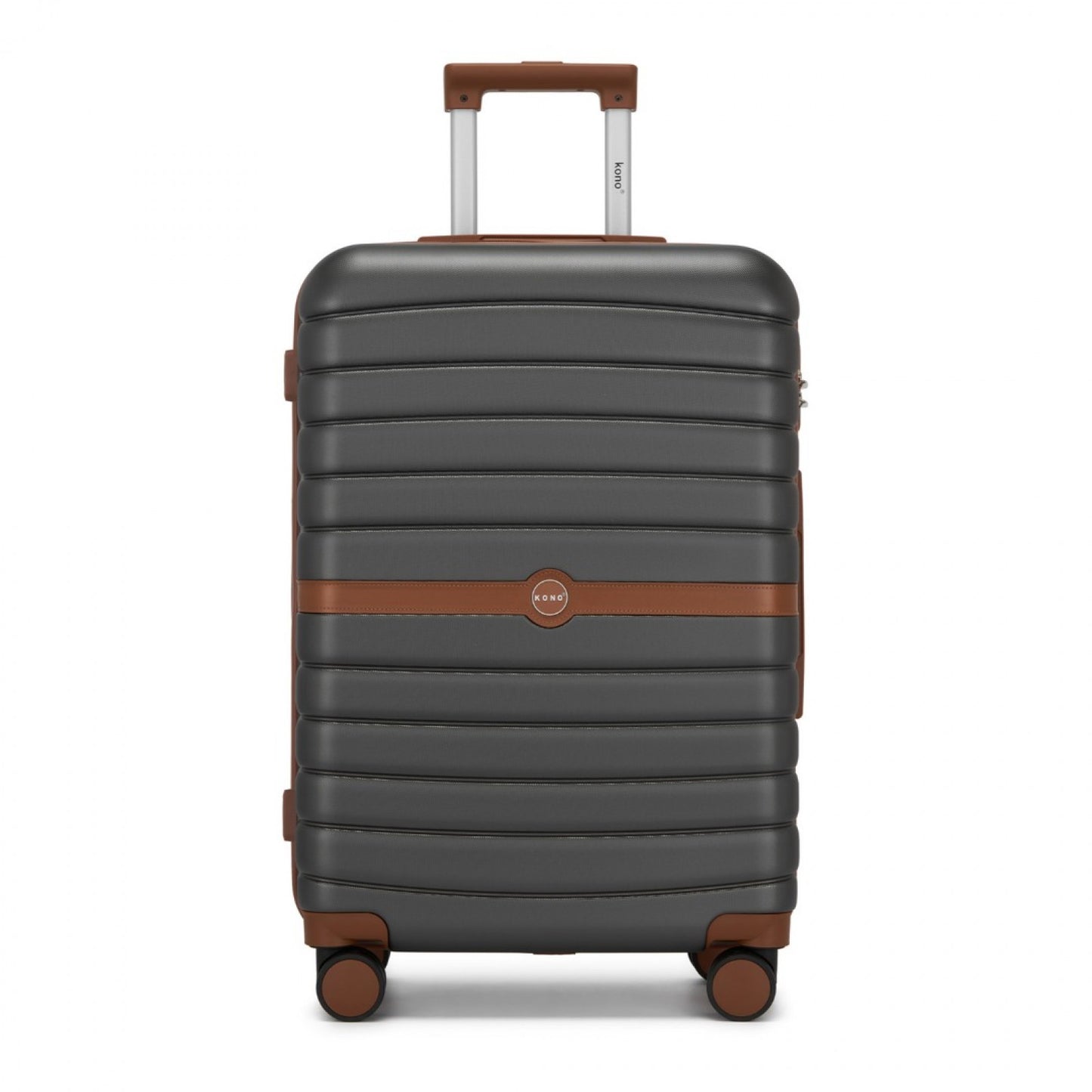 Kono ABS+PC Striped Design with Colour-Block Details Cabin Suitcase with Silent Spinner Wheels (KSK2592) - Grey & Brown