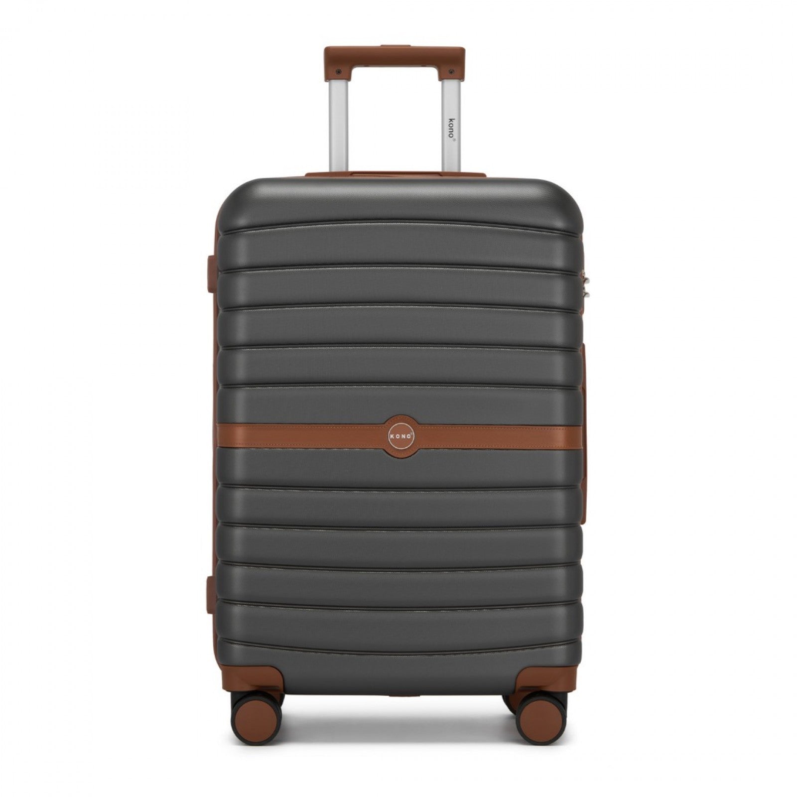 Kono ABS+PC Striped Design with Colour-Block Details Cabin Suitcase with Silent Spinner Wheels (KSK2592) - Grey & Brown