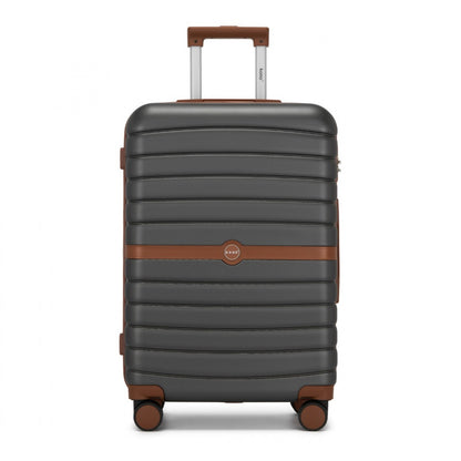 Kono ABS+PC Striped Design with Colour-Block Details Cabin Suitcase with Silent Spinner Wheels (KSK2592) - Grey & Brown