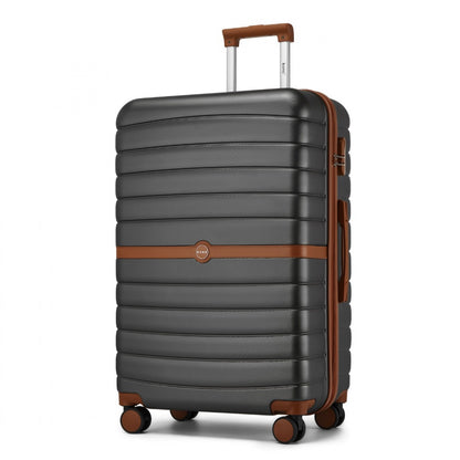 Kono ABS+PC Striped Design with Colour-Block Details Cabin Suitcase with Silent Spinner Wheels (KSK2592) - Grey & Brown