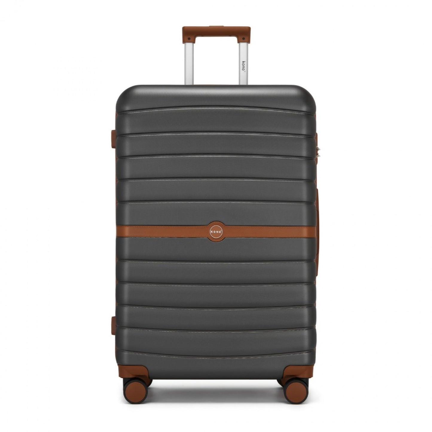 Kono ABS+PC Striped Design with Colour-Block Details Cabin Suitcase with Silent Spinner Wheels (KSK2592) - Grey & Brown