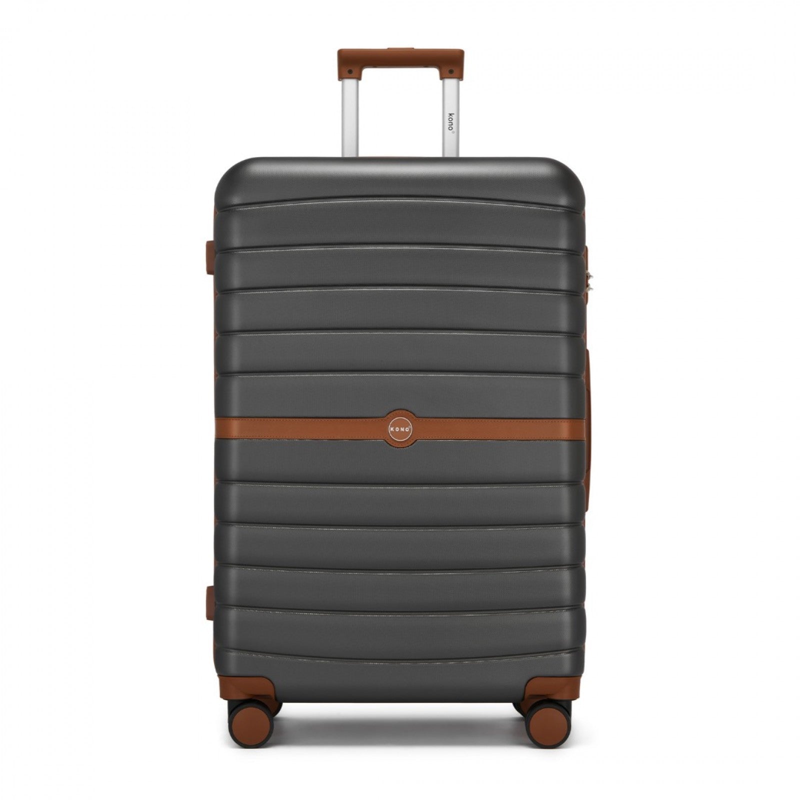 Kono ABS+PC Striped Design with Colour-Block Details Cabin Suitcase with Silent Spinner Wheels (KSK2592) - Grey & Brown