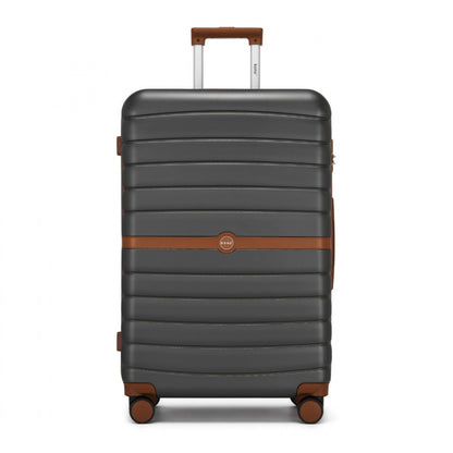 Kono ABS+PC Striped Design with Colour-Block Details Cabin Suitcase with Silent Spinner Wheels (KSK2592) - Grey & Brown
