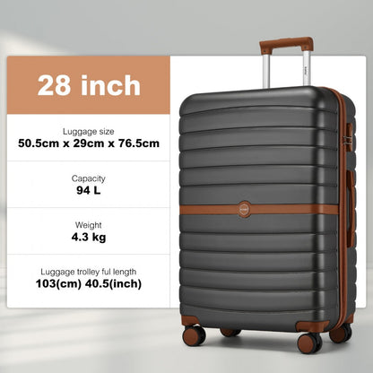 Kono ABS+PC Striped Design with Colour-Block Details Cabin Suitcase with Silent Spinner Wheels (KSK2592) - Grey & Brown