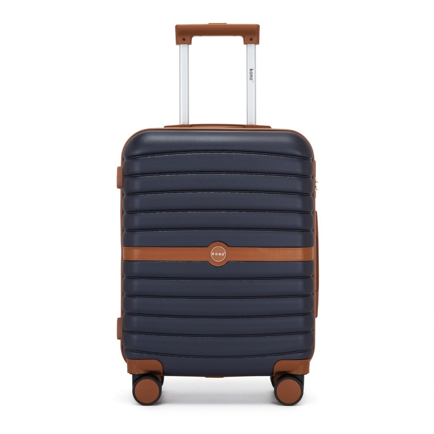 Kono ABS+PC Striped Design with Colour-Block Details Cabin Suitcase with Silent Spinner Wheels (KSK2592) - Navy & Brown