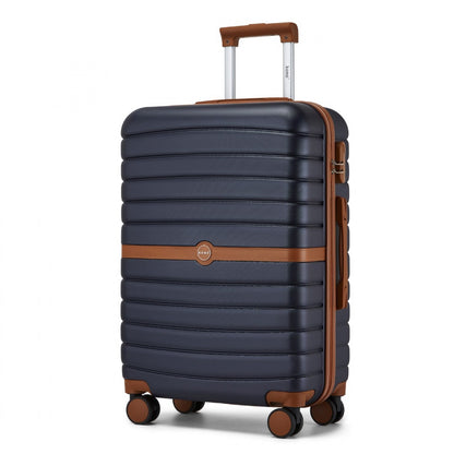 Kono ABS+PC Striped Design with Colour-Block Details Cabin Suitcase with Silent Spinner Wheels (KSK2592) - Navy & Brown