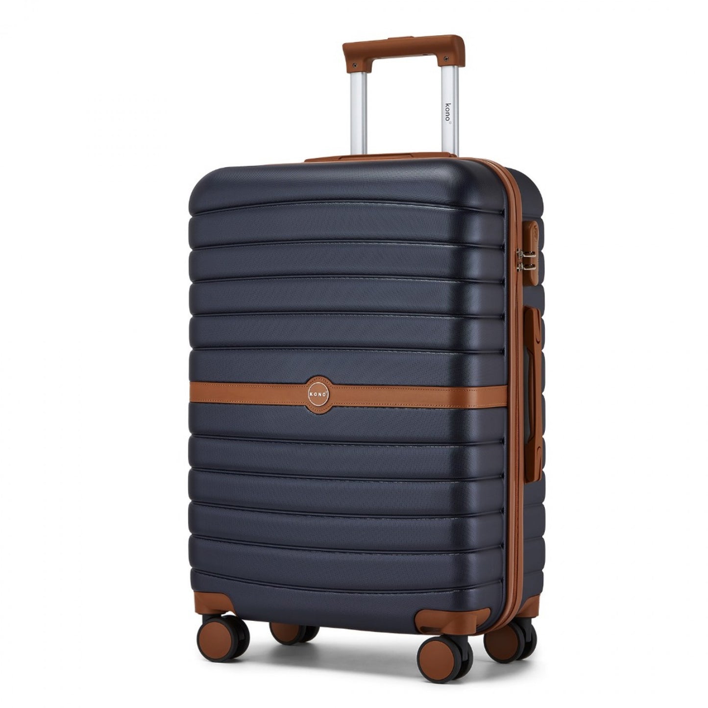 Kono ABS+PC Striped Design with Colour-Block Details 3-Piece Hardshell Luggage Set with Spinner Wheels (KSK2592) - Navy & Brown