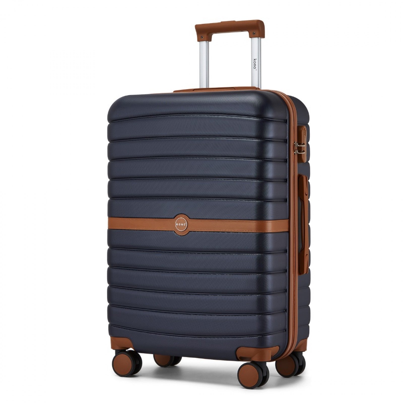 Kono ABS+PC Striped Design with Colour-Block Details 3-Piece Hardshell Luggage Set with Spinner Wheels (KSK2592) - Navy & Brown