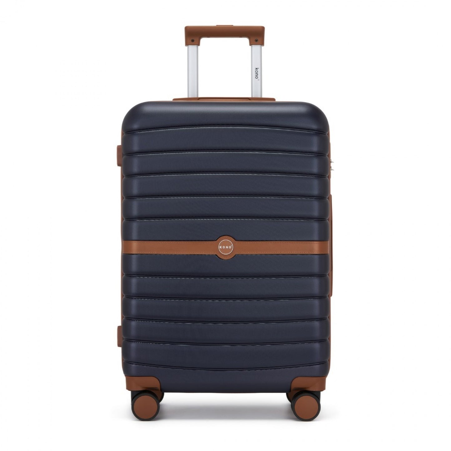 Kono ABS+PC Striped Design with Colour-Block Details Cabin Suitcase with Silent Spinner Wheels (KSK2592) - Navy & Brown