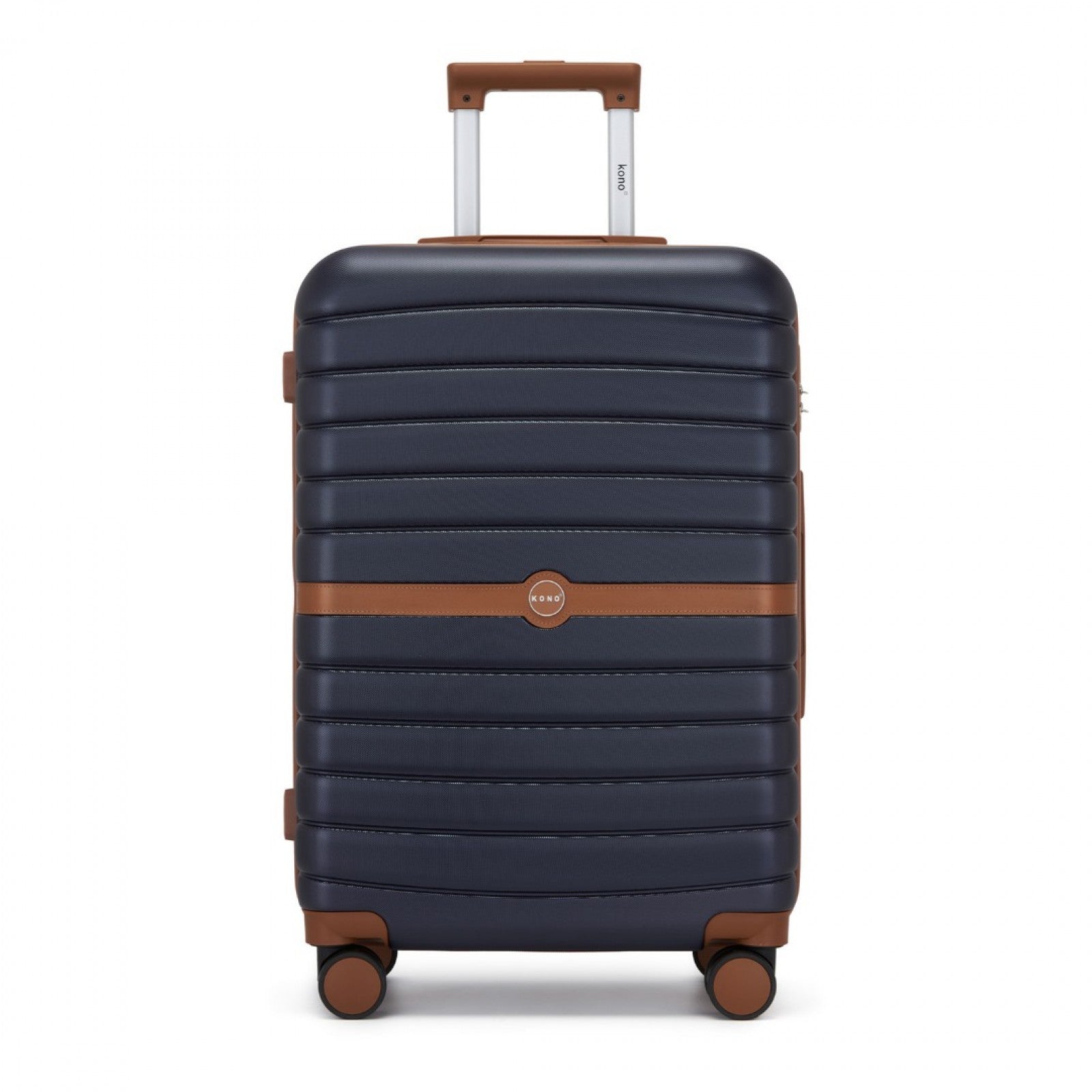 Kono ABS+PC Striped Design with Colour-Block Details Cabin Suitcase with Silent Spinner Wheels (KSK2592) - Navy & Brown