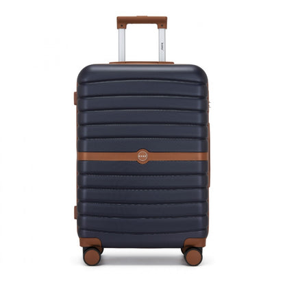 Kono ABS+PC Striped Design with Colour-Block Details Cabin Suitcase with Silent Spinner Wheels (KSK2592) - Navy & Brown