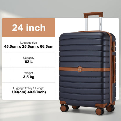 Kono ABS+PC Striped Design with Colour-Block Details Cabin Suitcase with Silent Spinner Wheels (KSK2592) - Navy & Brown